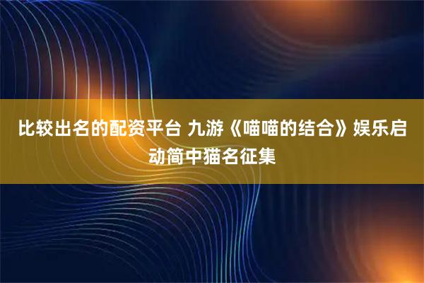 比较出名的配资平台 九游《喵喵的结合》娱乐启动简中猫名征集